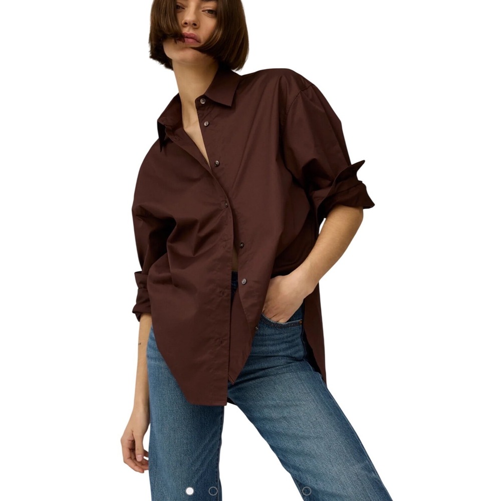 soldout.nyc The Everything Shirt Chocolate Brown Revolve Poplin Button Down XS